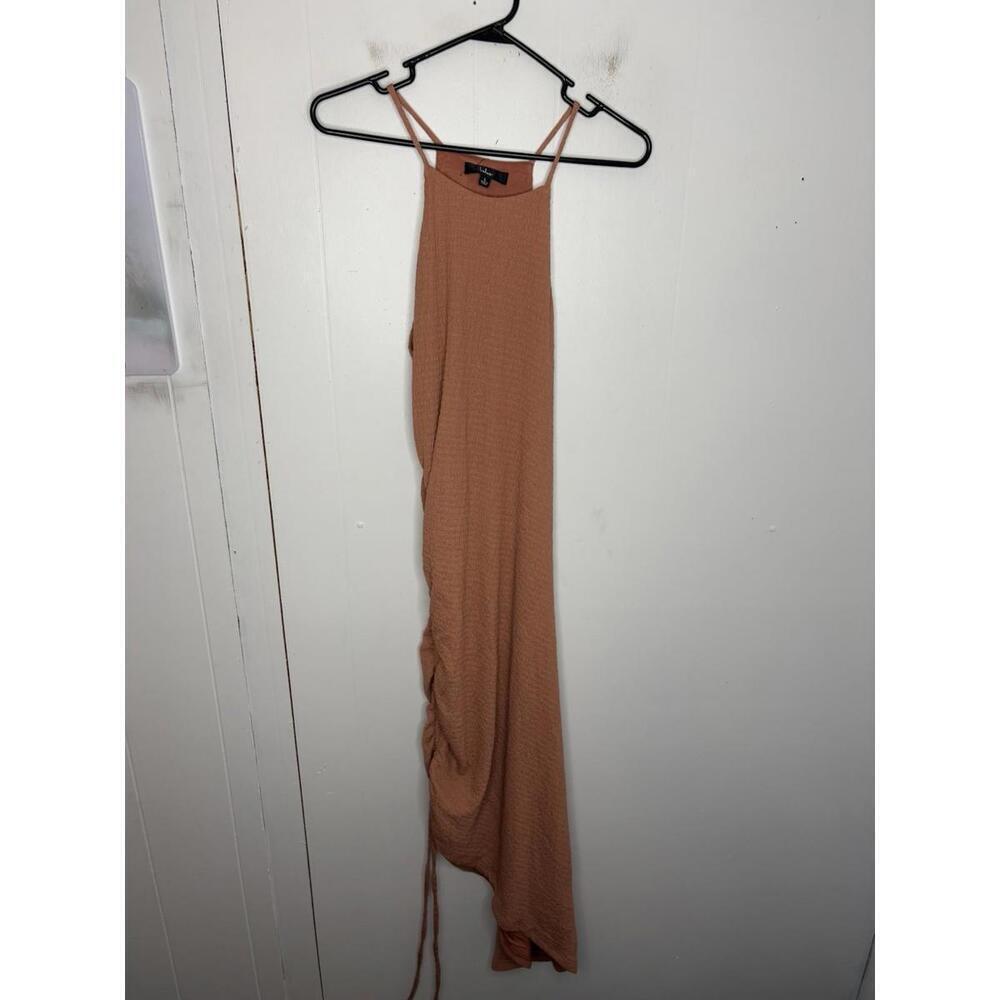 Lulus Dress Womens Large Ruched Side Asymmetrical Hem Textured Gauze New Travel